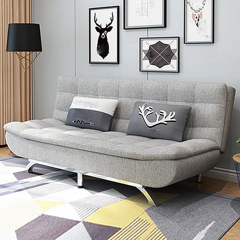 Hair Pin Legs Biscuit Back Armless Sofa with Slipcover for Living Room Silver Gray Linen Blend Clearhalo 'furn' 'furn_sofas' 'Furniture' 'furniture_sofas' 'kitchen' 'kitchen_sofas' 'Living Room Furniture' 'Sofa' 'sofas' 4777444