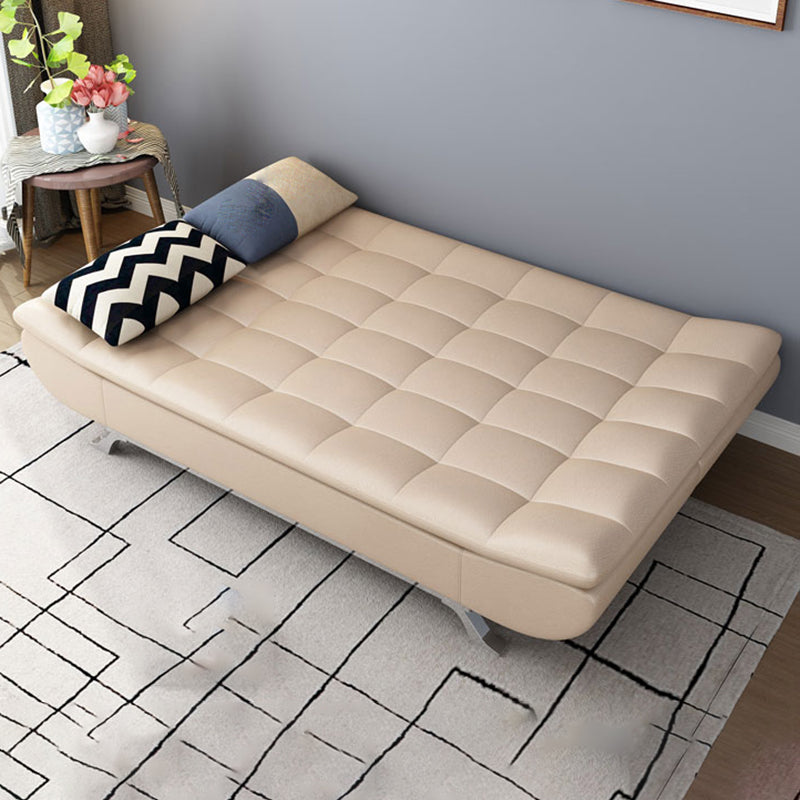 Hair Pin Legs Biscuit Back Armless Sofa with Slipcover for Living Room 75"L x 33.5"W x 35.5"H Beige Faux Leather Clearhalo 'furn' 'furn_sofas' 'Furniture' 'furniture_sofas' 'kitchen' 'kitchen_sofas' 'Living Room Furniture' 'Sofa' 'sofas' 4777449