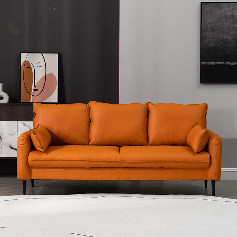 Faux Leather Cushions Sofa 3-Seat Contemporary 30.7" High Sofa Orange Clearhalo 'furn' 'furn_sofas' 'Furniture' 'furniture_sofas' 'kitchen' 'kitchen_sofas' 'Living Room Furniture' 'Sofa' 'sofas' 4777506