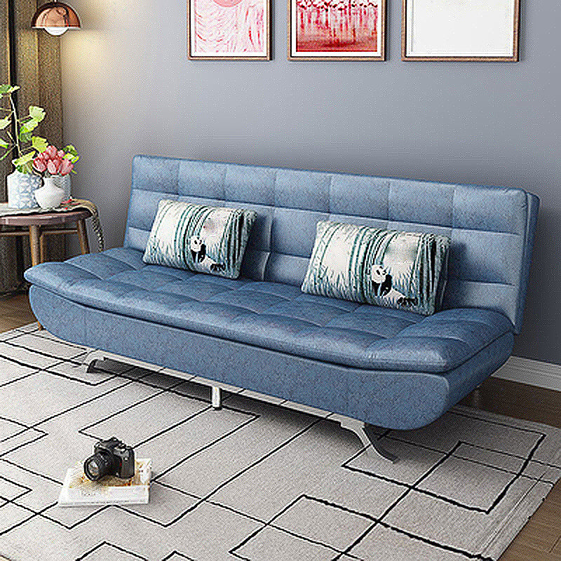 74.80" W √ó 33.46" D √ó 35.43" H Biscuit Back Armless Sofa with Convertible Dark Blue Faux Leather Clearhalo 'furn' 'furn_sofas' 'Furniture' 'furniture_sofas' 'kitchen' 'kitchen_sofas' 'Living Room Furniture' 'Sofa' 'sofas' 4777557
