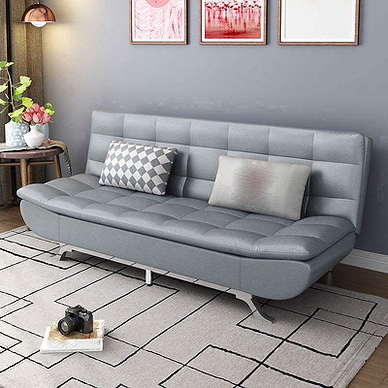 74.80" W √ó 33.46" D √ó 35.43" H Biscuit Back Armless Sofa with Convertible Light Gray Faux Leather Clearhalo 'furn' 'furn_sofas' 'Furniture' 'furniture_sofas' 'kitchen' 'kitchen_sofas' 'Living Room Furniture' 'Sofa' 'sofas' 4777561