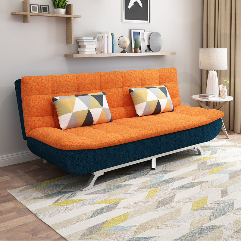 74.80" W √ó 33.46" D √ó 35.43" H Biscuit Back Armless Sofa with Convertible Orange Blue Linen Blend Clearhalo 'furn' 'furn_sofas' 'Furniture' 'furniture_sofas' 'kitchen' 'kitchen_sofas' 'Living Room Furniture' 'Sofa' 'sofas' 4777569