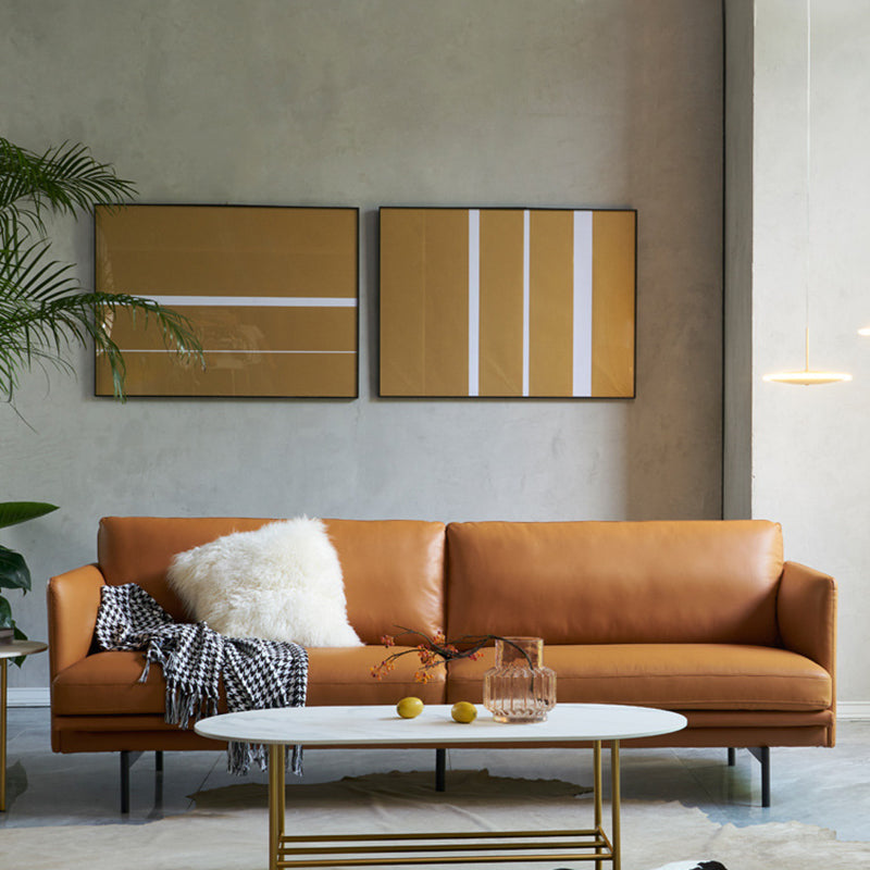 Modern Style Square Armrest Sponge Seat Filled with Leather & Leather Orange Sofa 83"L x 35.5"W x 33.5"H Clearhalo 'furn' 'furn_sofas' 'Furniture' 'furniture_sofas' 'kitchen' 'kitchen_sofas' 'Living Room Furniture' 'Sofa' 'sofas' 4777650