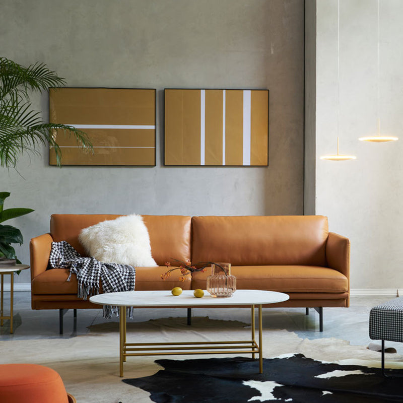 Modern Style Square Armrest Sponge Seat Filled with Leather & Leather Orange Sofa 71"L x 35.5"W x 33"H Clearhalo 'furn' 'furn_sofas' 'Furniture' 'furniture_sofas' 'kitchen' 'kitchen_sofas' 'Living Room Furniture' 'Sofa' 'sofas' 4777653