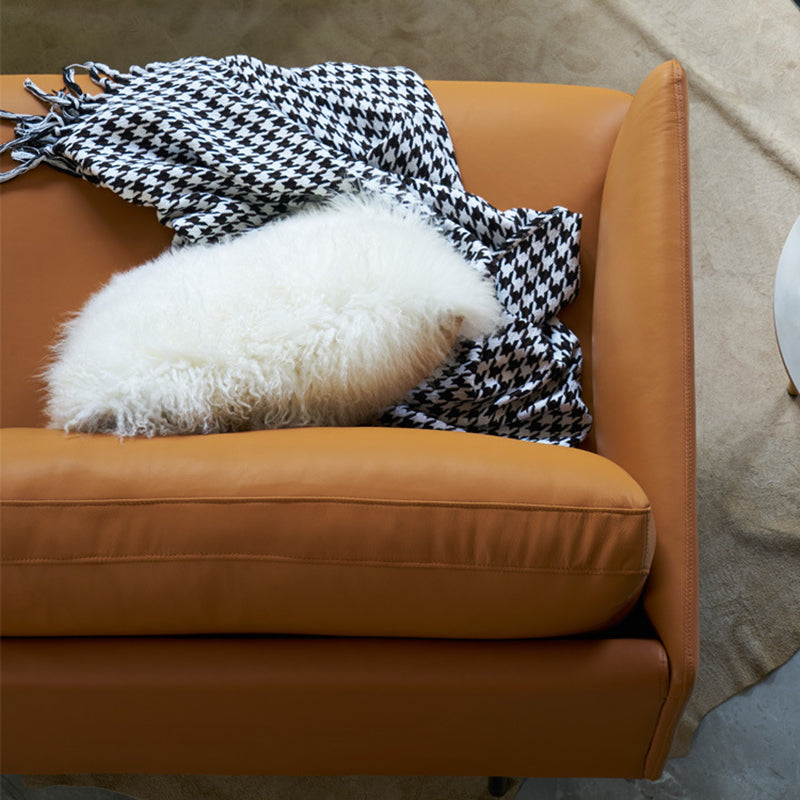 Modern Style Square Armrest Sponge Seat Filled with Leather & Leather Orange Sofa Clearhalo 'furn' 'furn_sofas' 'Furniture' 'furniture_sofas' 'kitchen' 'kitchen_sofas' 'Living Room Furniture' 'Sofa' 'sofas' 4777657