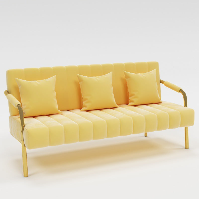 Modern Standard Metal Legs Sofa Macaroon Fabric Sofa for Apartment Yellow Clearhalo 'furn' 'furn_sofas' 'Furniture' 'furniture_sofas' 'kitchen' 'kitchen_sofas' 'Living Room Furniture' 'Sofa' 'sofas' 4777701