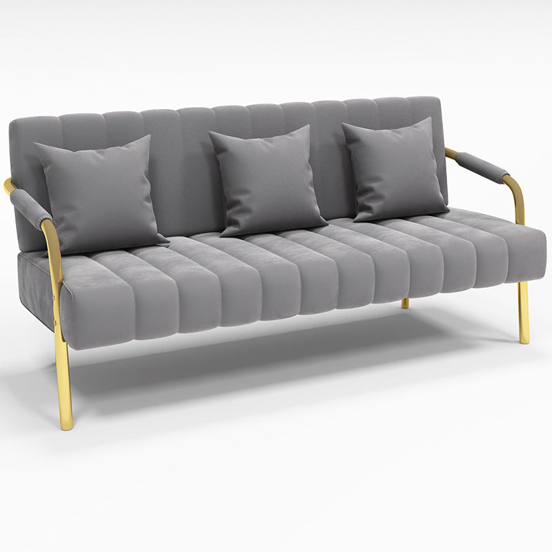 Modern Standard Metal Legs Sofa Macaroon Fabric Sofa for Apartment 67"L x 23"W x 28"H Grey Clearhalo 'furn' 'furn_sofas' 'Furniture' 'furniture_sofas' 'kitchen' 'kitchen_sofas' 'Living Room Furniture' 'Sofa' 'sofas' 4777704