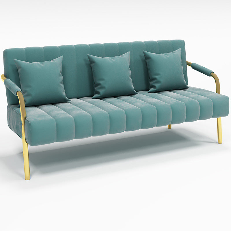Modern Standard Metal Legs Sofa Macaroon Fabric Sofa for Apartment 59"L x 23"W x 28"H Turquoise Clearhalo 'furn' 'furn_sofas' 'Furniture' 'furniture_sofas' 'kitchen' 'kitchen_sofas' 'Living Room Furniture' 'Sofa' 'sofas' 4777705
