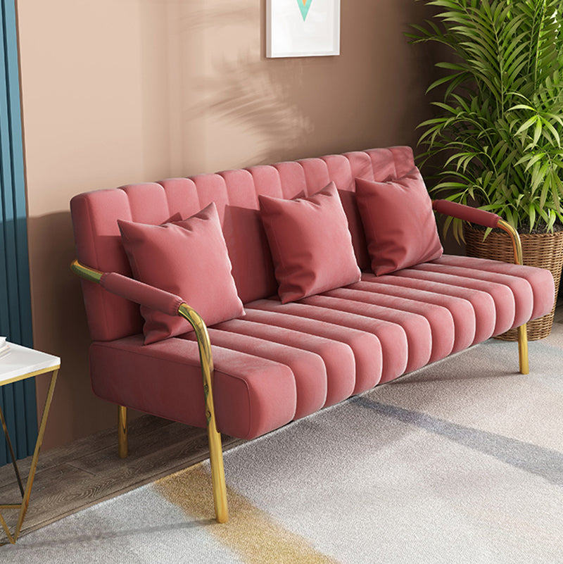 Modern Standard Metal Legs Sofa Macaroon Fabric Sofa for Apartment 59"L x 23"W x 28"H Rose Red Clearhalo 'furn' 'furn_sofas' 'Furniture' 'furniture_sofas' 'kitchen' 'kitchen_sofas' 'Living Room Furniture' 'Sofa' 'sofas' 4777707
