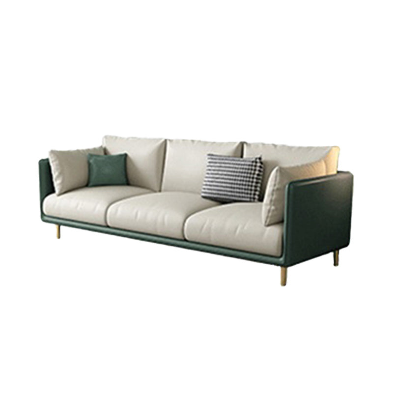 Green and White Stain Resistant Settee Sofa Leather Square Arm Loveseat 83"L x 29.5"W x 33"H Clearhalo 'furn' 'furn_sofas' 'Furniture' 'furniture_sofas' 'kitchen' 'kitchen_sofas' 'Living Room Furniture' 'Sofa' 'sofas' 4777720