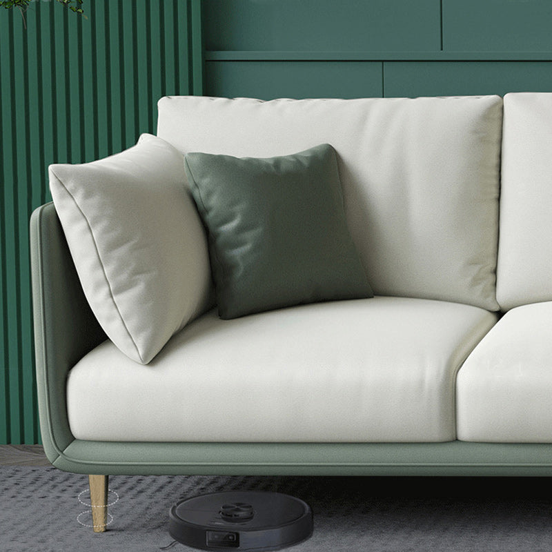 Green and White Stain Resistant Settee Sofa Leather Square Arm Loveseat Clearhalo 'furn' 'furn_sofas' 'Furniture' 'furniture_sofas' 'kitchen' 'kitchen_sofas' 'Living Room Furniture' 'Sofa' 'sofas' 4777723