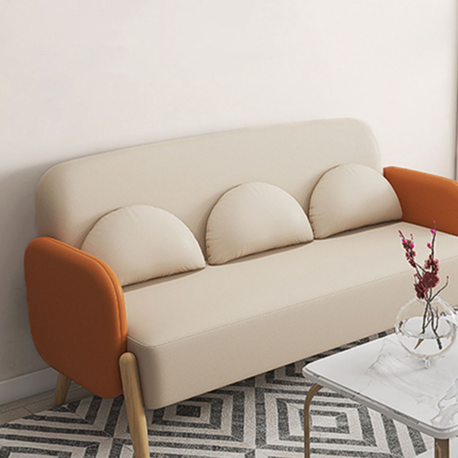 Ultra-Modern 3-seater Sofa with Square Arm and 4 Wooden Legs Clearhalo 'Furniture' 'furniture_sofas' 'kitchen' 'kitchen_sofas' 'Living Room Furniture' 'Sofa' 'sofas' 4777738