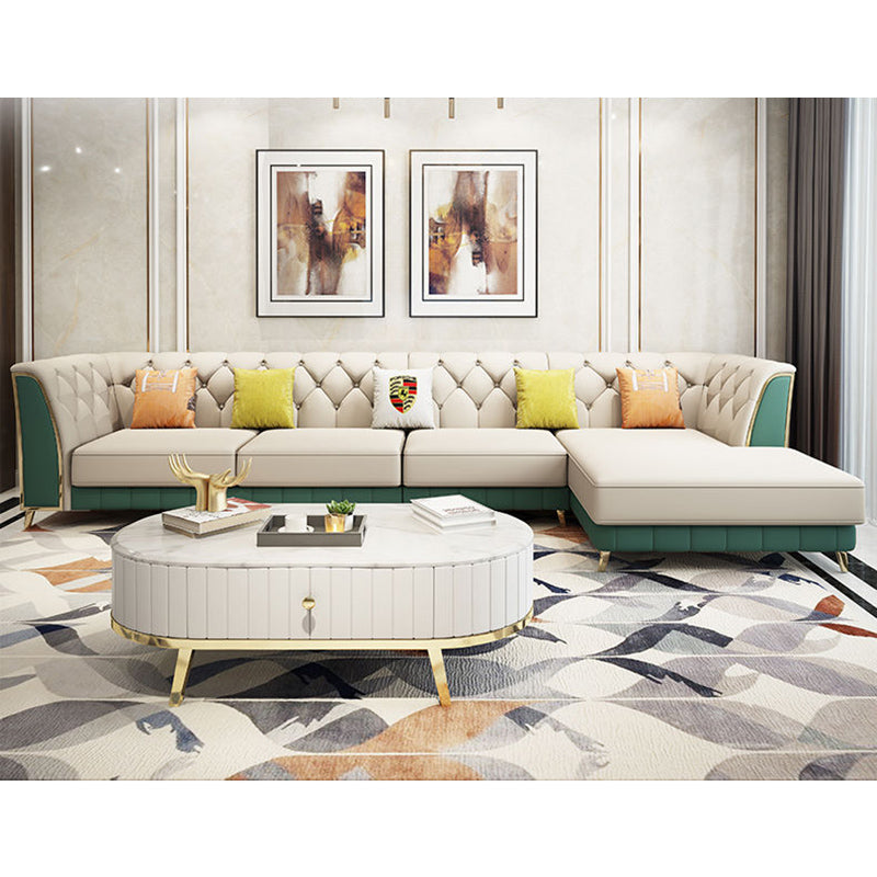 Recessed Arm Tufted Back Furniture Sectionals Pleated Genuine Leather Sectional Sofa Set Clearhalo 'Furniture' 'furniture_sectionals' 'kitchen' 'kitchen_sectionals' 'Living Room Furniture' 'Sectionals' 4777857