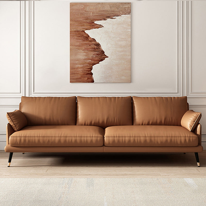 Brown Leather Settee Furniture Recessed Arm Sofa Set with Pillows Faux Leather Clearhalo 'Furniture' 'furniture_sectionals' 'kitchen' 'kitchen_sectionals' 'Living Room Furniture' 'Sectionals' 4777896