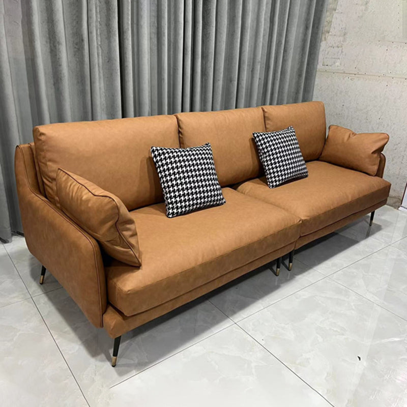 Brown Leather Settee Furniture Recessed Arm Sofa Set with Pillows 37.5"H x 79"L x 35.5"W Faux Leather Clearhalo 'Furniture' 'furniture_sectionals' 'kitchen' 'kitchen_sectionals' 'Living Room Furniture' 'Sectionals' 4777897
