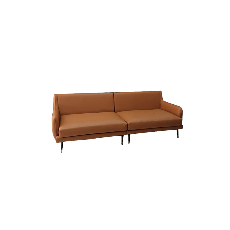 Brown Leather Settee Furniture Recessed Arm Sofa Set with Pillows 37.5"H x 79"L x 35.5"W Genuine Leather Clearhalo 'Furniture' 'furniture_sectionals' 'kitchen' 'kitchen_sectionals' 'Living Room Furniture' 'Sectionals' 4777898