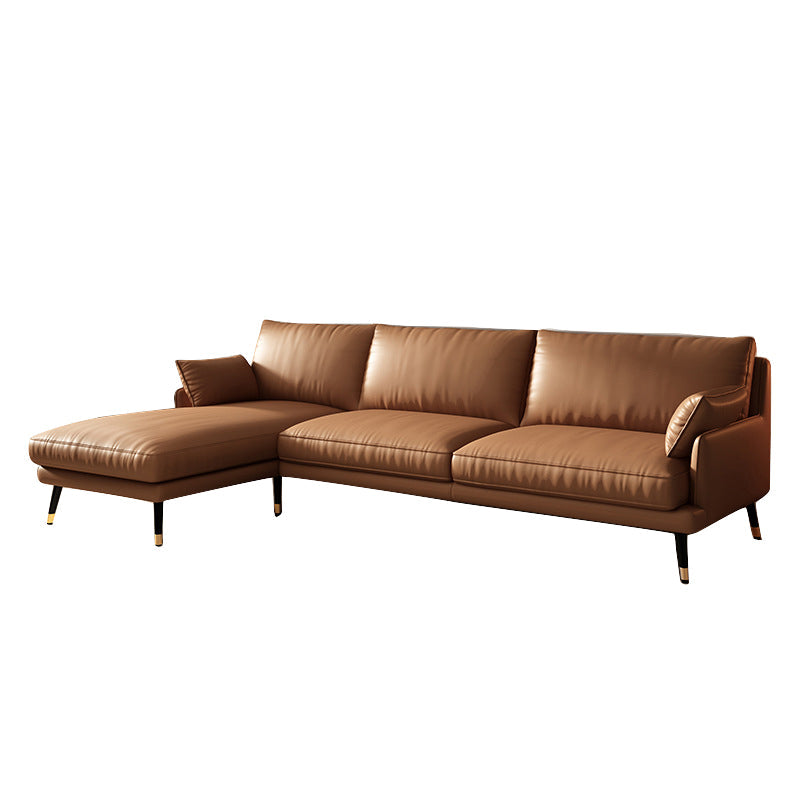 Brown Leather Settee Furniture Recessed Arm Sofa Set with Pillows Faux Leather Clearhalo 'Furniture' 'furniture_sectionals' 'kitchen' 'kitchen_sectionals' 'Living Room Furniture' 'Sectionals' 4777900