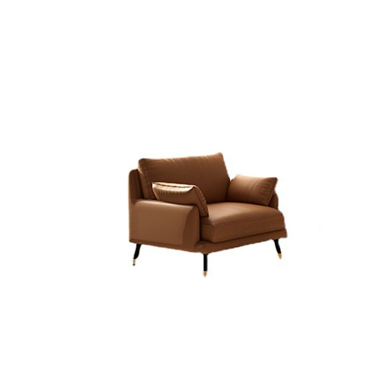 Brown Leather Settee Furniture Recessed Arm Sofa Set with Pillows 33.5''H x 37''L x 35''W Clearhalo 'Furniture' 'furniture_sectionals' 'kitchen' 'kitchen_sectionals' 'Living Room Furniture' 'Sectionals' 4777901