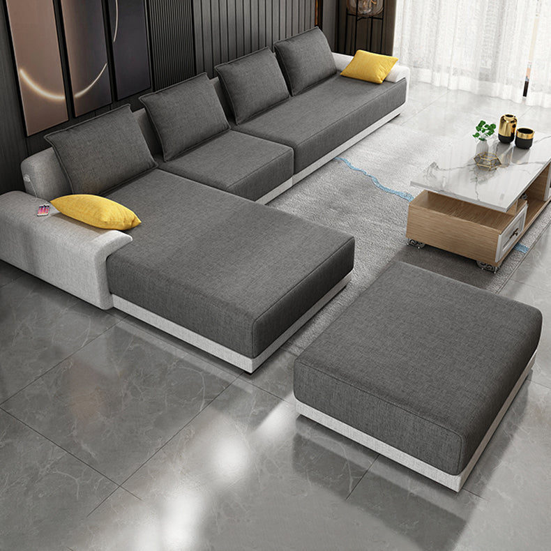 Modern Loose Back Removable Cushions Slipcovered Sofa with Reversible Chaise Clearhalo 'furn' 'furn_sectionals' 'Furniture' 'furniture_sectionals' 'kitchen' 'kitchen_sectionals' 'Living Room Furniture' 'Sectionals' 4777940