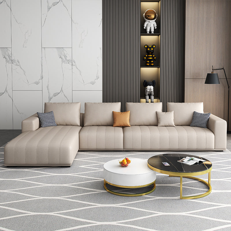 Transitional Modern Cushions Sofa 31.5"High Square Arm Sofa, Beige 150"L x 67"W x 31.5"H Clearhalo 'furn' 'furn_sectionals' 'Furniture' 'furniture_sectionals' 'kitchen' 'kitchen_sectionals' 'Living Room Furniture' 'Sectionals' 4777977