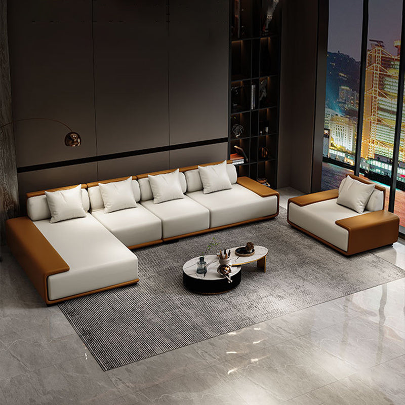 Assembled Genuine Leather Living Room Recessed Arm Modular Sofa & Chaise Clearhalo 'furn' 'furn_sectionals' 'Furniture' 'furniture_sectionals' 'kitchen' 'kitchen_sectionals' 'Living Room Furniture' 'Sectionals' 4777994