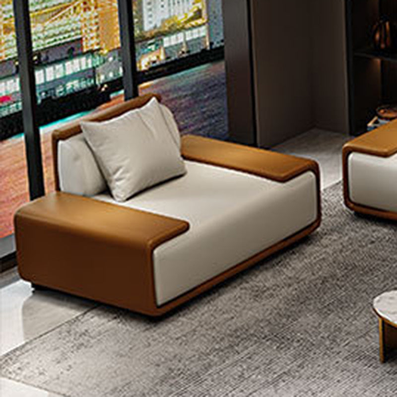 Assembled Genuine Leather Living Room Recessed Arm Modular Sofa & Chaise 53"L x 40"W x 29.5"H Horizontal Clearhalo 'furn' 'furn_sectionals' 'Furniture' 'furniture_sectionals' 'kitchen' 'kitchen_sectionals' 'Living Room Furniture' 'Sectionals' 4778008