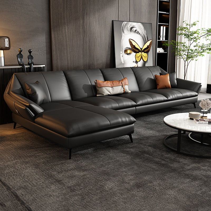 Down Fill Cushions Leather Living Room Pillow Top Arm Modular Sofa & Chaise Clearhalo 'furn' 'furn_sectionals' 'Furniture' 'furniture_sectionals' 'kitchen' 'kitchen_sectionals' 'Living Room Furniture' 'Sectionals' 4778017