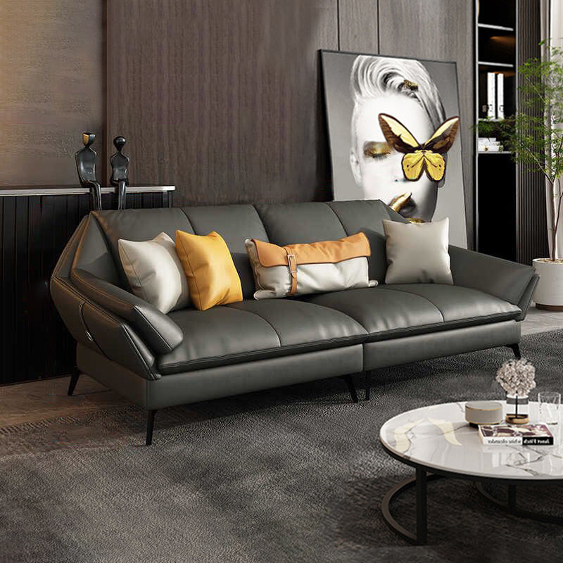 Down Fill Cushions Leather Living Room Pillow Top Arm Modular Sofa & Chaise 87"L x 37"W x 33"H Clearhalo 'furn' 'furn_sectionals' 'Furniture' 'furniture_sectionals' 'kitchen' 'kitchen_sectionals' 'Living Room Furniture' 'Sectionals' 4778028