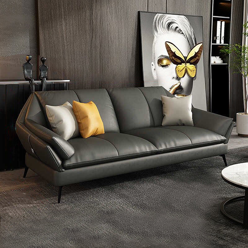 Down Fill Cushions Leather Living Room Pillow Top Arm Modular Sofa & Chaise 75"L x 37"W x 33"H Clearhalo 'furn' 'furn_sectionals' 'Furniture' 'furniture_sectionals' 'kitchen' 'kitchen_sectionals' 'Living Room Furniture' 'Sectionals' 4778029