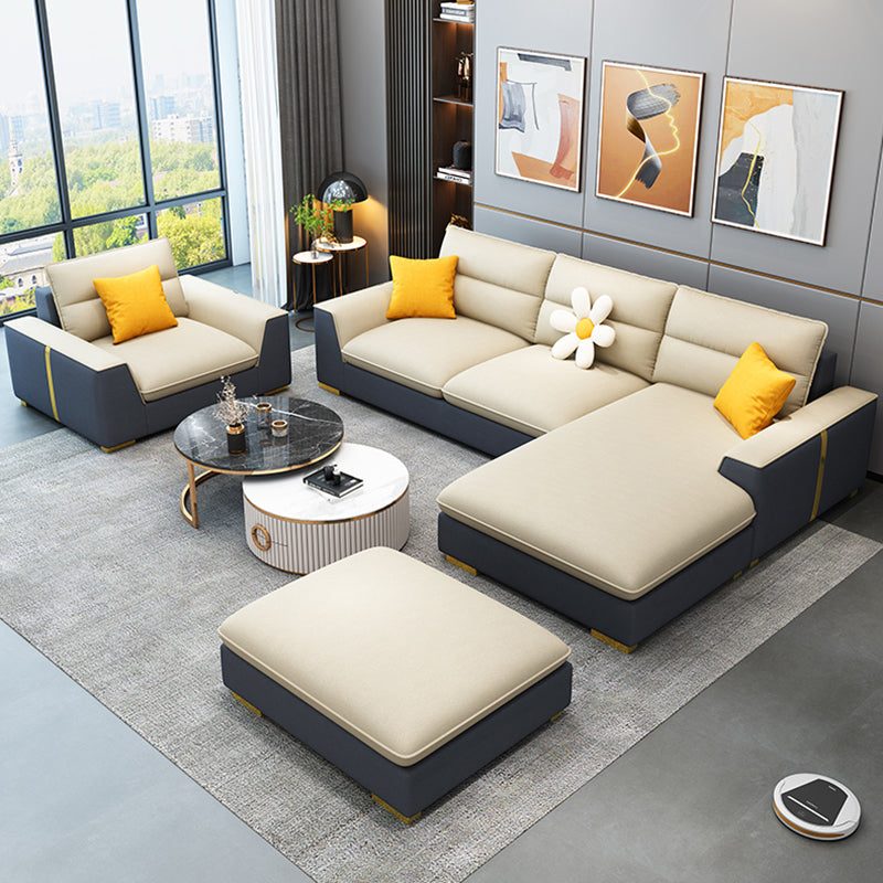 Contemporary Faux Leather Square Arm Sofa with Bolster Pillows for Living Room Clearhalo 'furn' 'furn_sectionals' 'Furniture' 'furniture_sectionals' 'kitchen' 'kitchen_sectionals' 'Living Room Furniture' 'Sectionals' 4778041