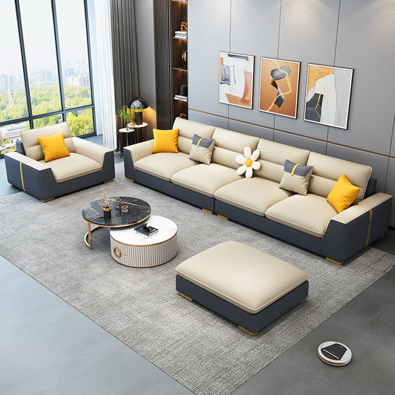 Contemporary Faux Leather Square Arm Sofa with Bolster Pillows for Living Room Clearhalo 'furn' 'furn_sectionals' 'Furniture' 'furniture_sectionals' 'kitchen' 'kitchen_sectionals' 'Living Room Furniture' 'Sectionals' 4778042