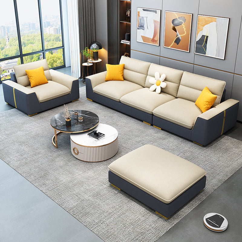 Contemporary Faux Leather Square Arm Sofa with Bolster Pillows for Living Room Clearhalo 'furn' 'furn_sectionals' 'Furniture' 'furniture_sectionals' 'kitchen' 'kitchen_sectionals' 'Living Room Furniture' 'Sectionals' 4778043