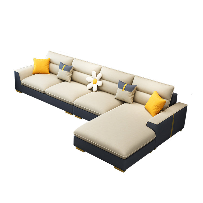 Contemporary Faux Leather Square Arm Sofa with Bolster Pillows for Living Room 130"L x 69"W x 37"H Latex Clearhalo 'furn' 'furn_sectionals' 'Furniture' 'furniture_sectionals' 'kitchen' 'kitchen_sectionals' 'Living Room Furniture' 'Sectionals' 4778048