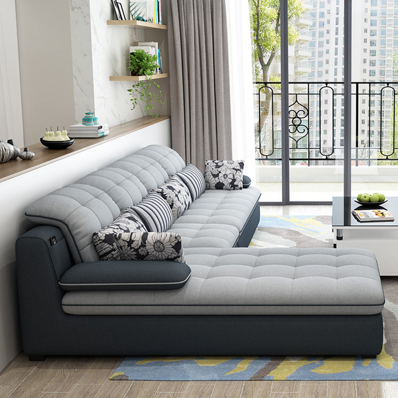 Contemporary Pillow Top Arm Sofa with Storage Bag Adjustable Backrest Sofa 127"L x 71"W x 28"H Suede Sponge Clearhalo 'furn' 'furn_sectionals' 'Furniture' 'furniture_sectionals' 'kitchen' 'kitchen_sectionals' 'Living Room Furniture' 'Sectionals' 4778057