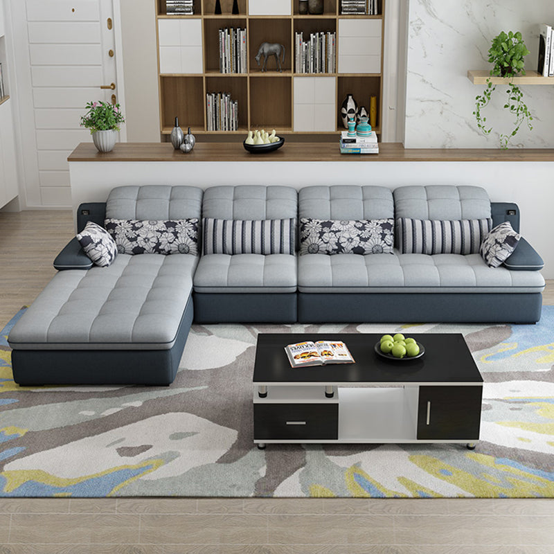 Contemporary Pillow Top Arm Sofa with Storage Bag Adjustable Backrest Sofa 127"L x 71"W x 28"H Faux Leather Sponge Clearhalo 'furn' 'furn_sectionals' 'Furniture' 'furniture_sectionals' 'kitchen' 'kitchen_sectionals' 'Living Room Furniture' 'Sectionals' 4778059