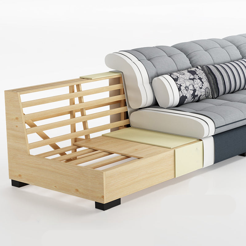 Contemporary Pillow Top Arm Sofa with Storage Bag Adjustable Backrest Sofa Clearhalo 'furn' 'furn_sectionals' 'Furniture' 'furniture_sectionals' 'kitchen' 'kitchen_sectionals' 'Living Room Furniture' 'Sectionals' 4778061