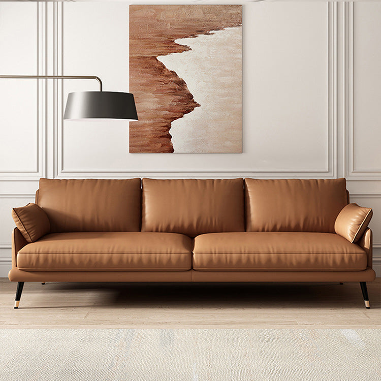 Modern Pillow Top Arm Settee Furniture with Pillows Dark Brown Sofa and Chaise 79"L x 37"W x 35"H Clearhalo 'furn' 'furn_sectionals' 'Furniture' 'furniture_sectionals' 'kitchen' 'kitchen_sectionals' 'Living Room Furniture' 'Sectionals' 4778069