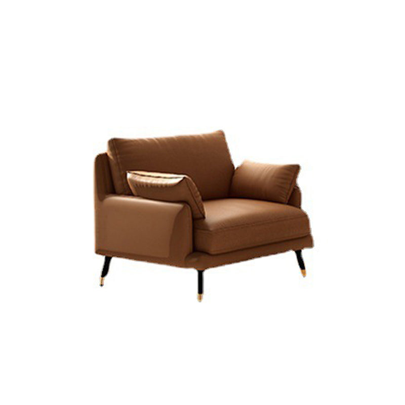 Modern Pillow Top Arm Settee Furniture with Pillows Dark Brown Sofa and Chaise 33.5"L x 37"W x 35"H Clearhalo 'furn' 'furn_sectionals' 'Furniture' 'furniture_sectionals' 'kitchen' 'kitchen_sectionals' 'Living Room Furniture' 'Sectionals' 4778075
