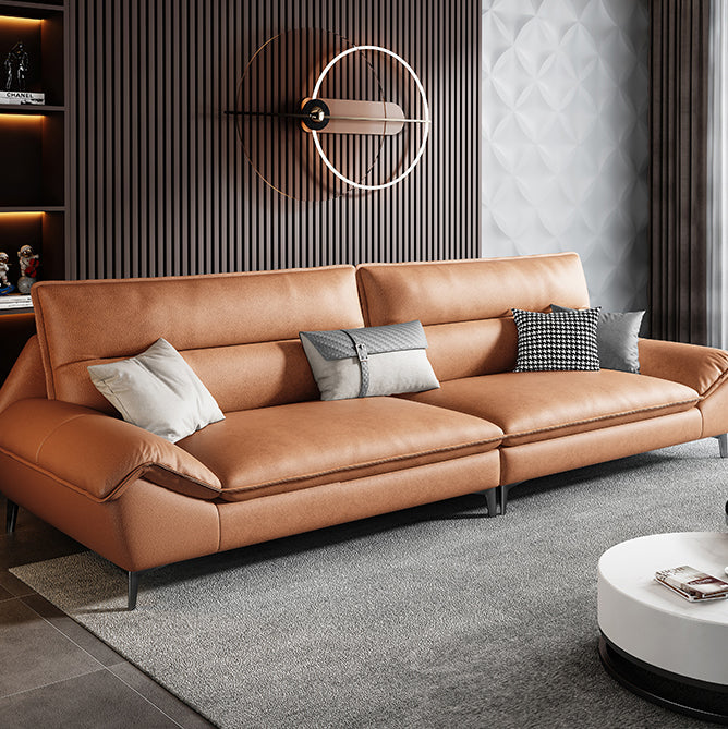 Sewn Pillow Back Faux Leather Pillow Top Arm Sofa with Waterproof and Stain Resistant 98"L x 35"W x 37"H Latex Clearhalo 'furn' 'furn_sectionals' 'Furniture' 'furniture_sectionals' 'kitchen' 'kitchen_sectionals' 'Living Room Furniture' 'Sectionals' 4778087