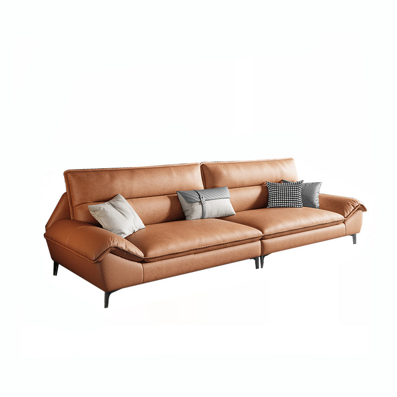 Sewn Pillow Back Faux Leather Pillow Top Arm Sofa with Waterproof and Stain Resistant 98"L x 35"W x 37"H Sponge Clearhalo 'furn' 'furn_sectionals' 'Furniture' 'furniture_sectionals' 'kitchen' 'kitchen_sectionals' 'Living Room Furniture' 'Sectionals' 4778088
