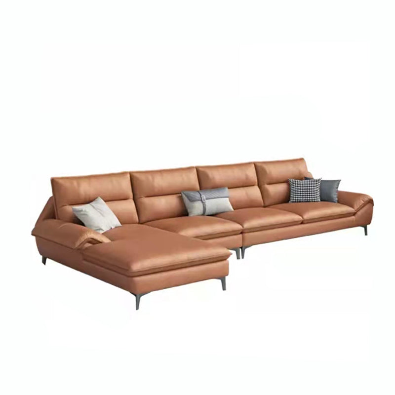 Sewn Pillow Back Faux Leather Pillow Top Arm Sofa with Waterproof and Stain Resistant 138"L x 69"W x 37"H Sponge Clearhalo 'furn' 'furn_sectionals' 'Furniture' 'furniture_sectionals' 'kitchen' 'kitchen_sectionals' 'Living Room Furniture' 'Sectionals' 4778089