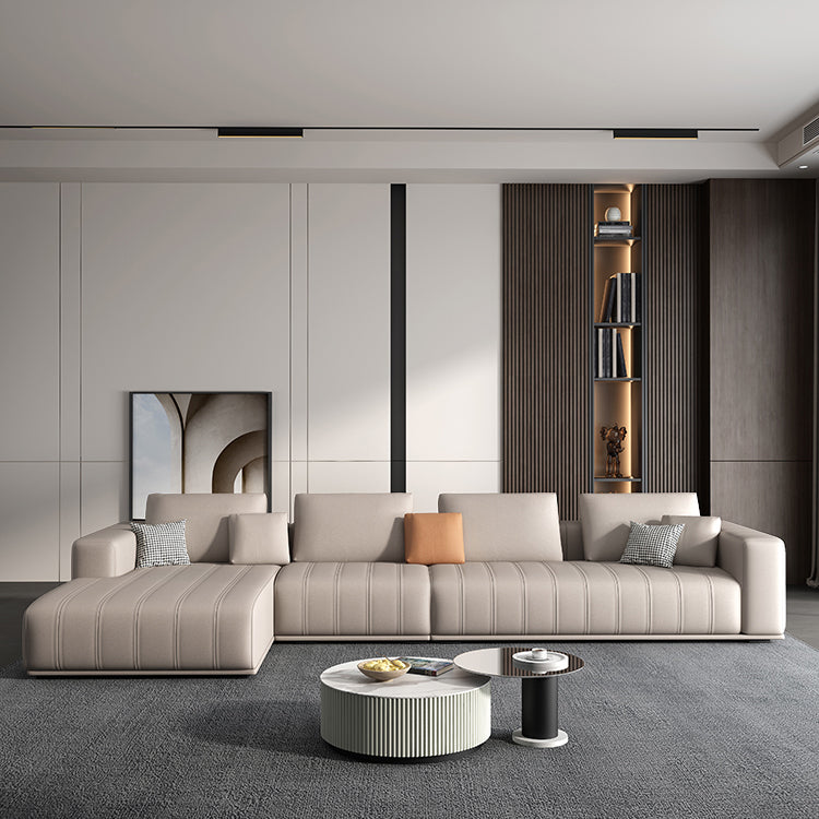 Cushions Faux Leather Square Arm Sofa with Waterproof and Stain Resistant 130"L x 67"W x 25"H Sponge Clearhalo 'furn' 'furn_sectionals' 'Furniture' 'furniture_sectionals' 'kitchen' 'kitchen_sectionals' 'Living Room Furniture' 'Sectionals' 4778098