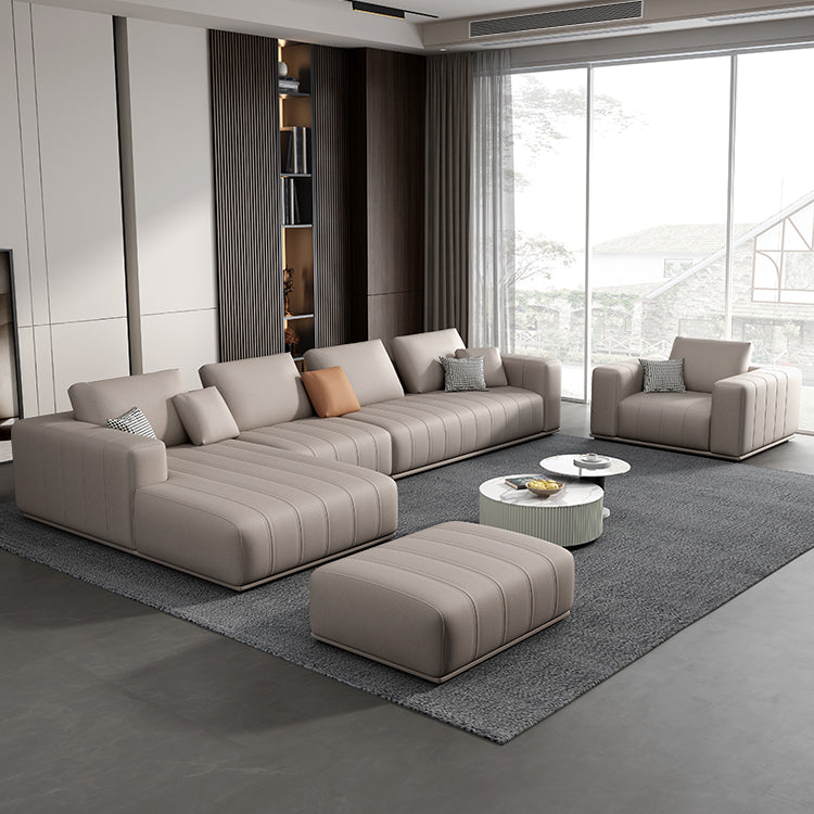 Cushions Faux Leather Square Arm Sofa with Waterproof and Stain Resistant Clearhalo 'furn' 'furn_sectionals' 'Furniture' 'furniture_sectionals' 'kitchen' 'kitchen_sectionals' 'Living Room Furniture' 'Sectionals' 4778099