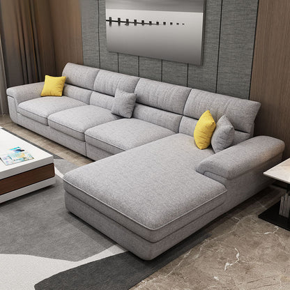 Modern Reversible Chaise Sofa with Pillows Flared Arm Sofa for Living Room Light Gray Cotton Blend Clearhalo 'furn' 'furn_sectionals' 'Furniture' 'furniture_sectionals' 'kitchen' 'kitchen_sectionals' 'Living Room Furniture' 'Sectionals' 4779095