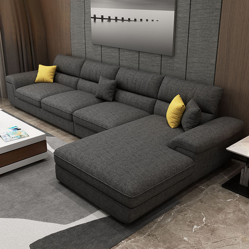 Modern Reversible Chaise Sofa with Pillows Flared Arm Sofa for Living Room Dark Gray Cotton Blend Clearhalo 'furn' 'furn_sectionals' 'Furniture' 'furniture_sectionals' 'kitchen' 'kitchen_sectionals' 'Living Room Furniture' 'Sectionals' 4779097