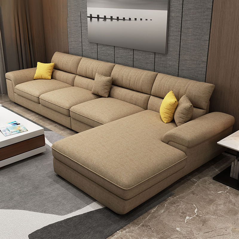 Modern Reversible Chaise Sofa with Pillows Flared Arm Sofa for Living Room Brown Cotton Blend Clearhalo 'furn' 'furn_sectionals' 'Furniture' 'furniture_sectionals' 'kitchen' 'kitchen_sectionals' 'Living Room Furniture' 'Sectionals' 4779098