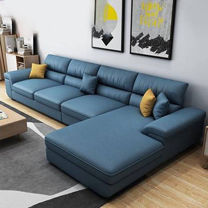 Modern Reversible Chaise Sofa with Pillows Flared Arm Sofa for Living Room Dark Blue Faux Leather Clearhalo 'furn' 'furn_sectionals' 'Furniture' 'furniture_sectionals' 'kitchen' 'kitchen_sectionals' 'Living Room Furniture' 'Sectionals' 4779105