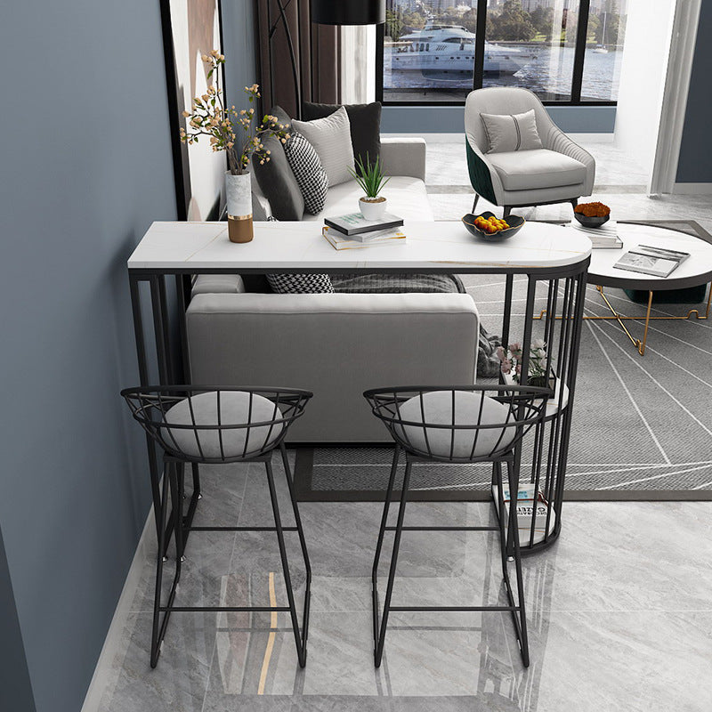 Nordic Glam Rectangle Bar Counter Dining Table Sintered Stone Table White-Black Without Chairs Clearhalo 'Bar Furniture' 'Bar Tables' 'bar_tables' 'furn' 'furn_bar_tables' 'Furniture' 'furniture_bar_tables' 'Kitchen & Dining Furniture' 4779633