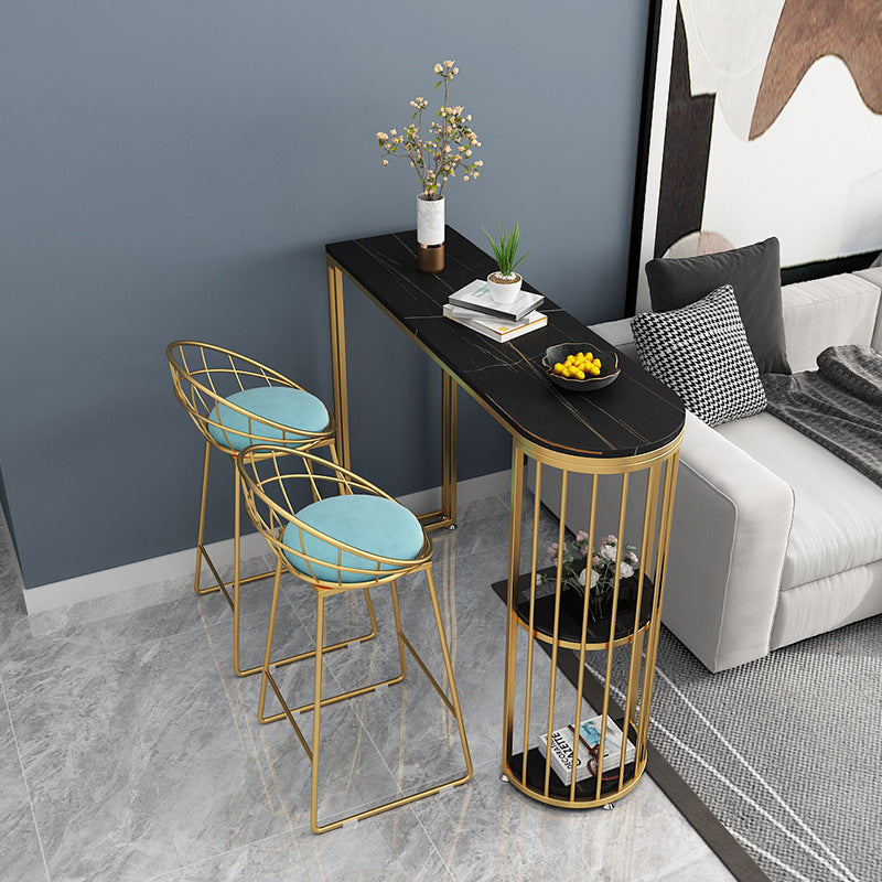 Nordic Glam Rectangle Bar Counter Dining Table Sintered Stone Table Black-Gold Without Chairs Clearhalo 'Bar Furniture' 'Bar Tables' 'bar_tables' 'furn' 'furn_bar_tables' 'Furniture' 'furniture_bar_tables' 'Kitchen & Dining Furniture' 4779634