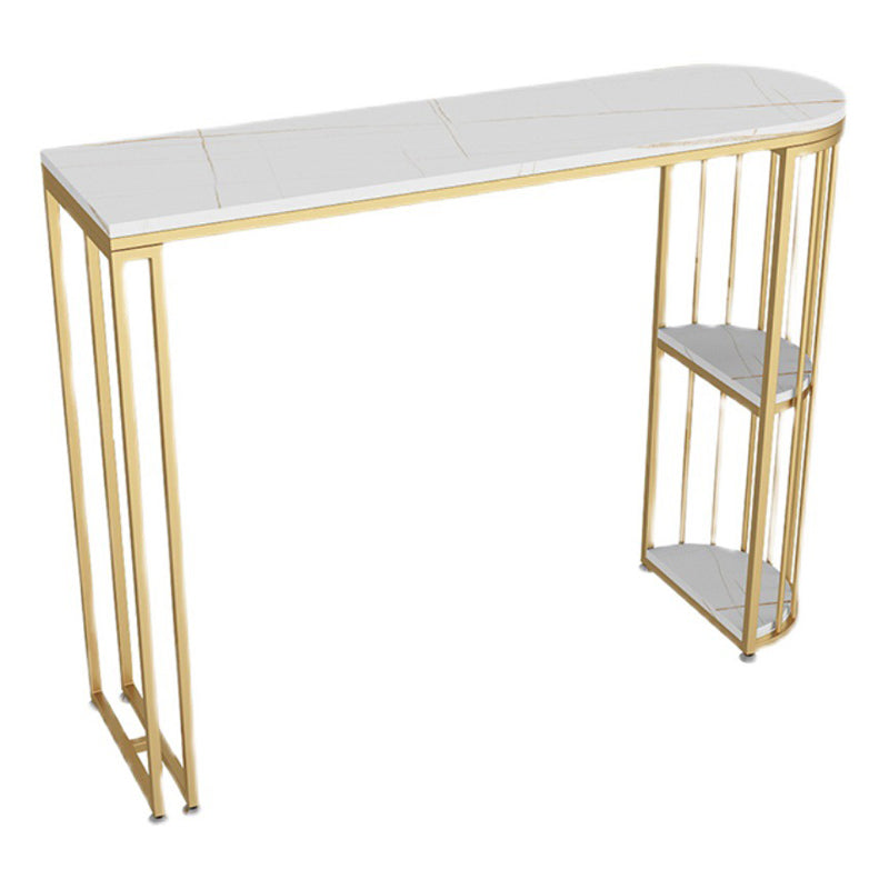Nordic Glam Rectangle Bar Counter Dining Table Sintered Stone Table White-Gold Without Chairs Clearhalo 'Bar Furniture' 'Bar Tables' 'bar_tables' 'furn' 'furn_bar_tables' 'Furniture' 'furniture_bar_tables' 'Kitchen & Dining Furniture' 4779635